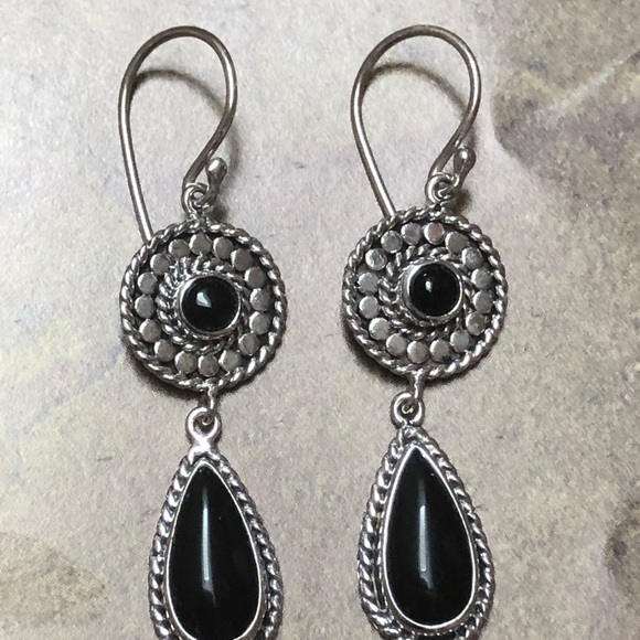 Onyx & Sterling Dangle Earrings - Picture 6 of 8